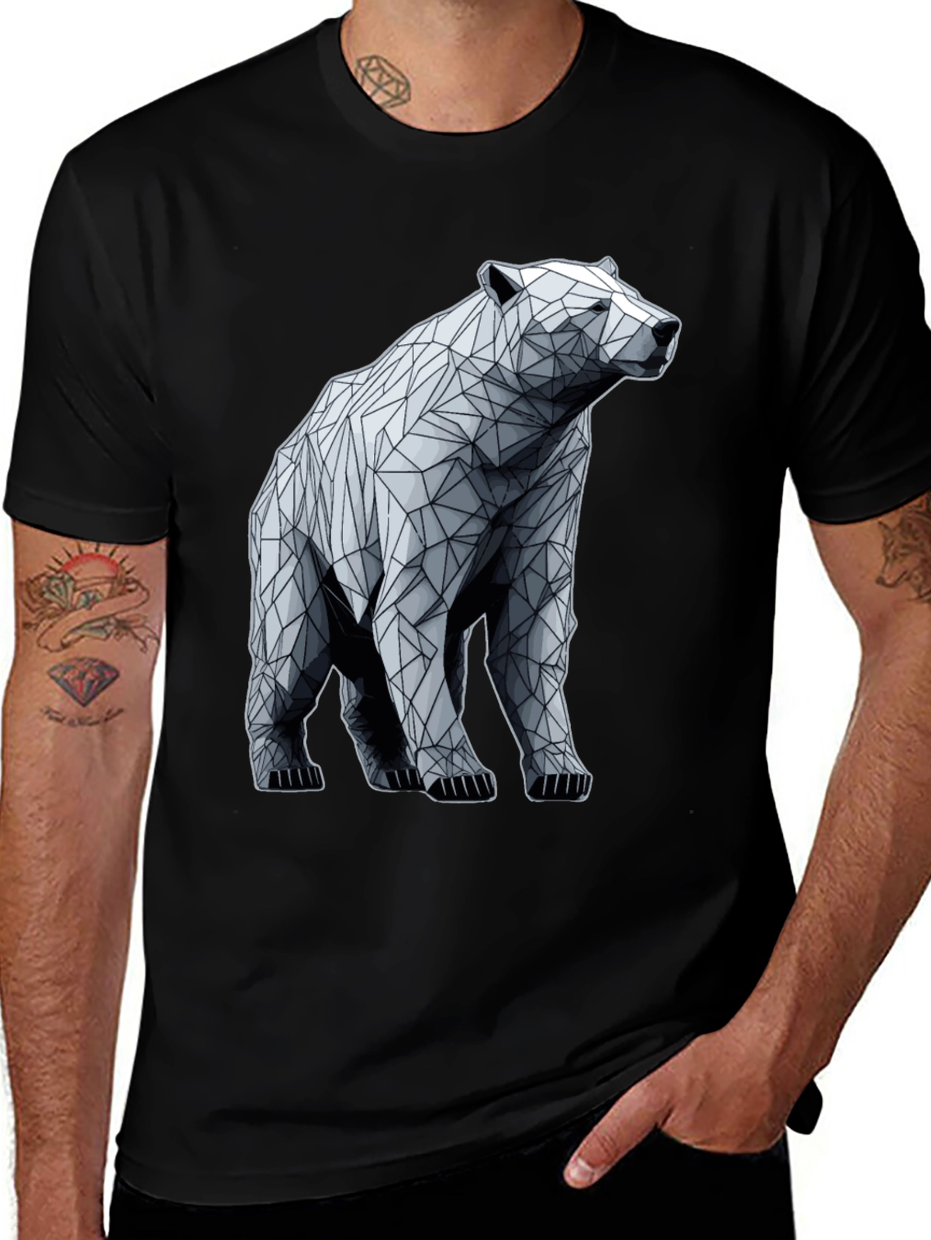 Variant 4 of Geometric Polar Bear Graphic Tee - Black