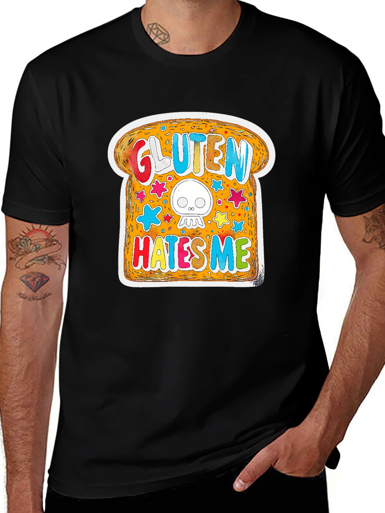Variant 6 of Gluten Hates Me T-Shirt Funny Graphic Novelty Tee