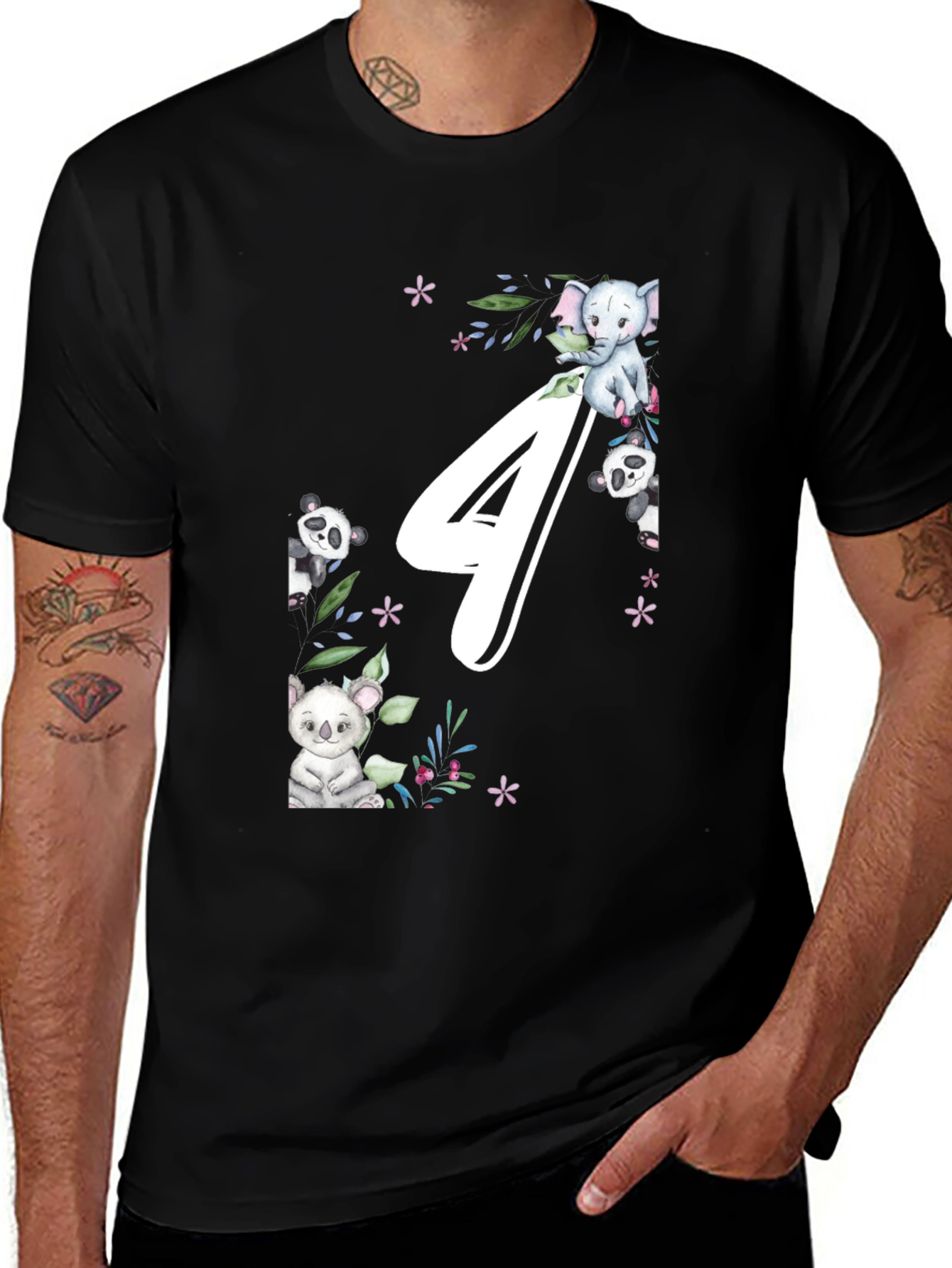 Variant 9 of Cute Animals 4th Birthday Black T-Shirt