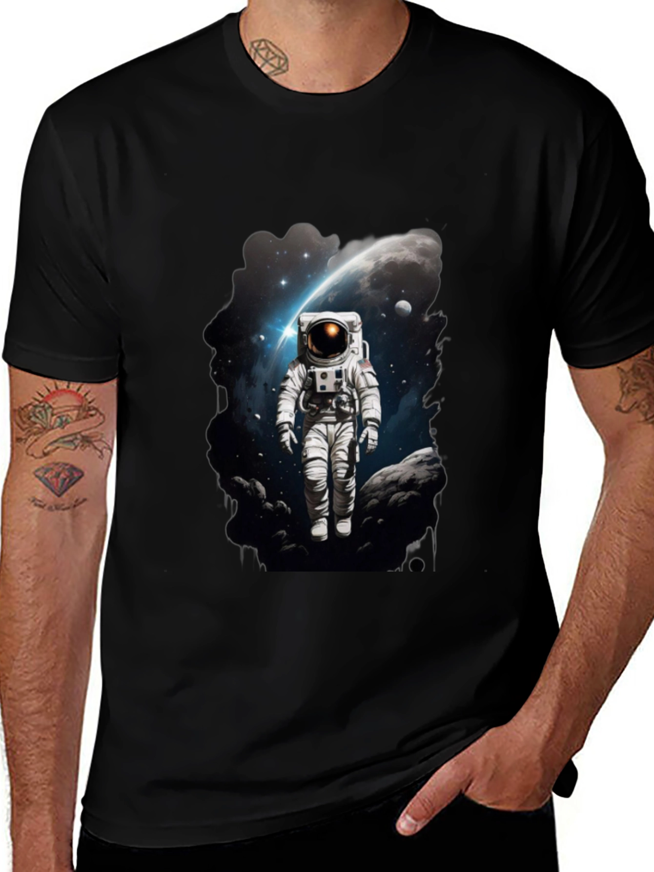 Variant 26 of Astronaut in Space Graphic Tee - Black Cotton T-Shirt