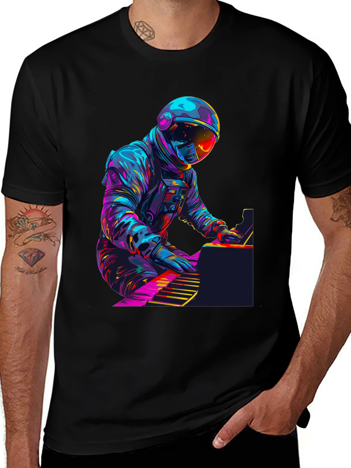 Variant 20 of Astronaut Pianist Graphic Tee - Black