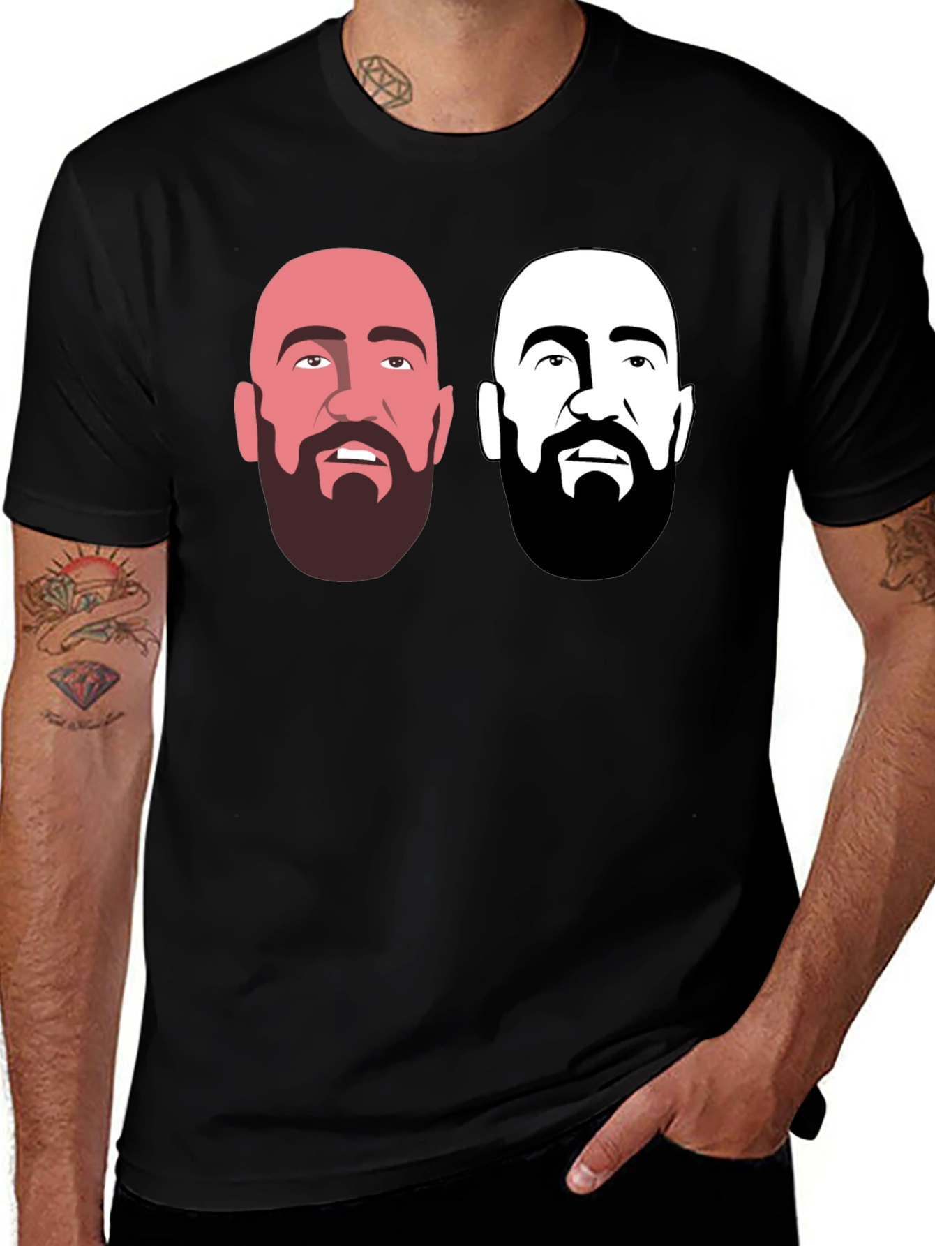 Variant 23 of Men's Black Graphic T-Shirt - Bearded Faces Design