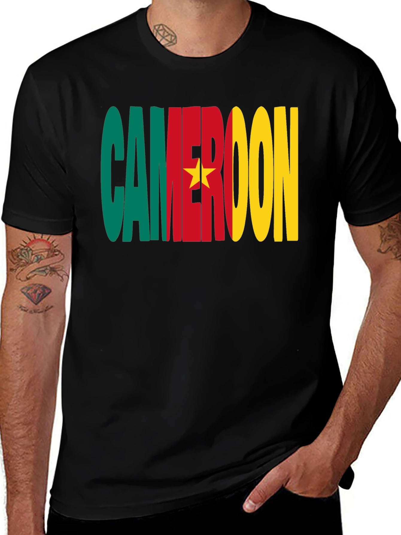 Cameroon Flag T-Shirt - Men's Black Graphic Tee