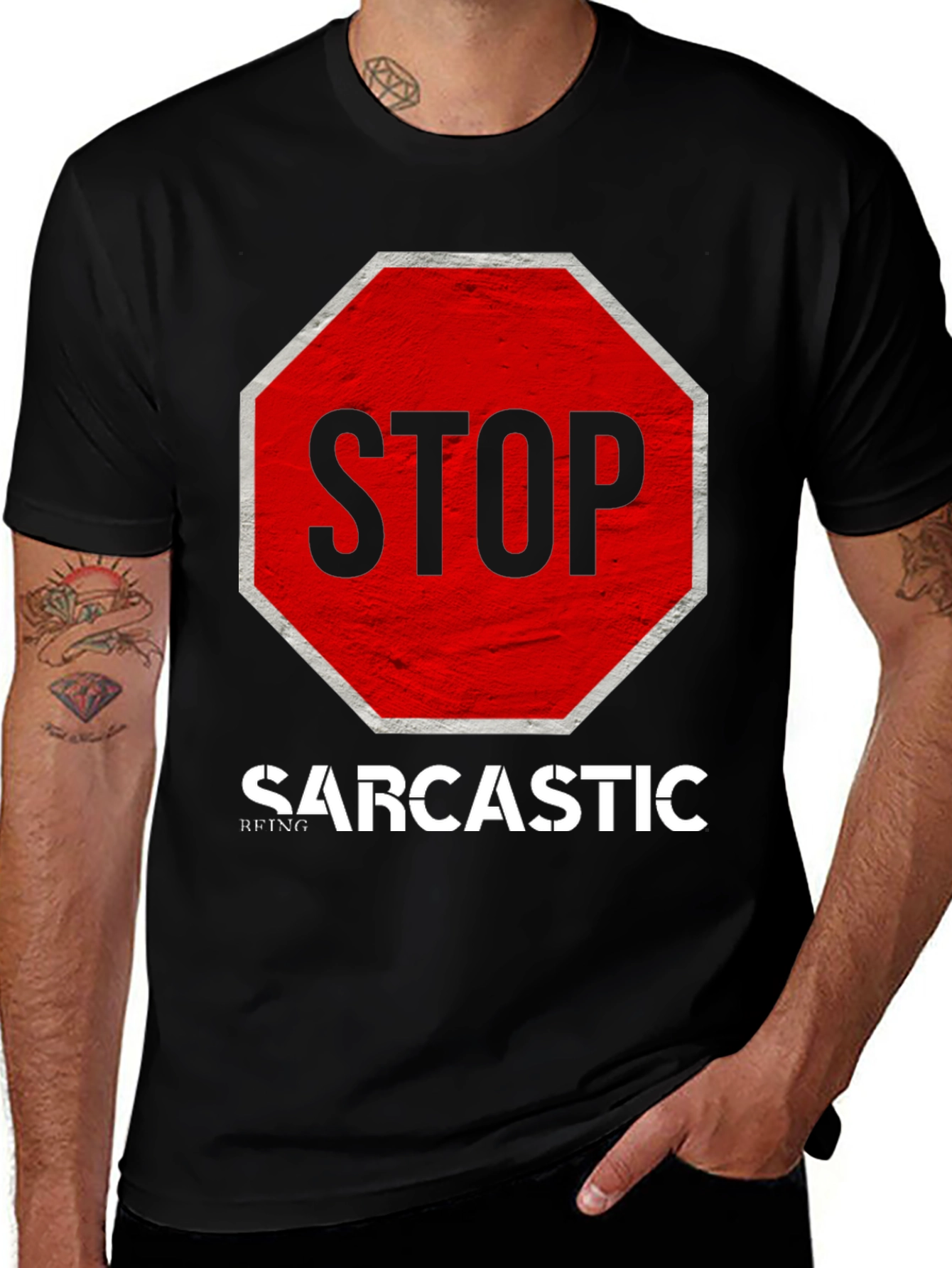 Variant 8 of Sarcastic Stop Sign Black T-Shirt