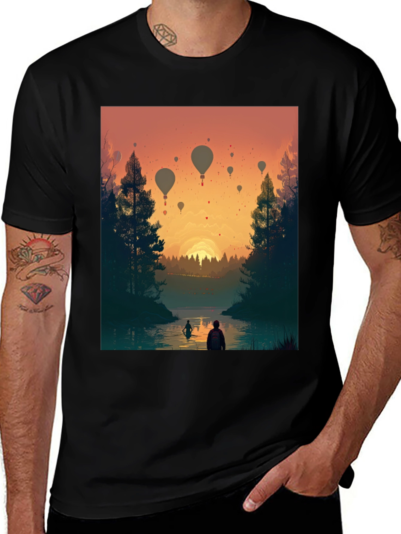 Variant 6 of Sunset River Balloons Graphic Tee