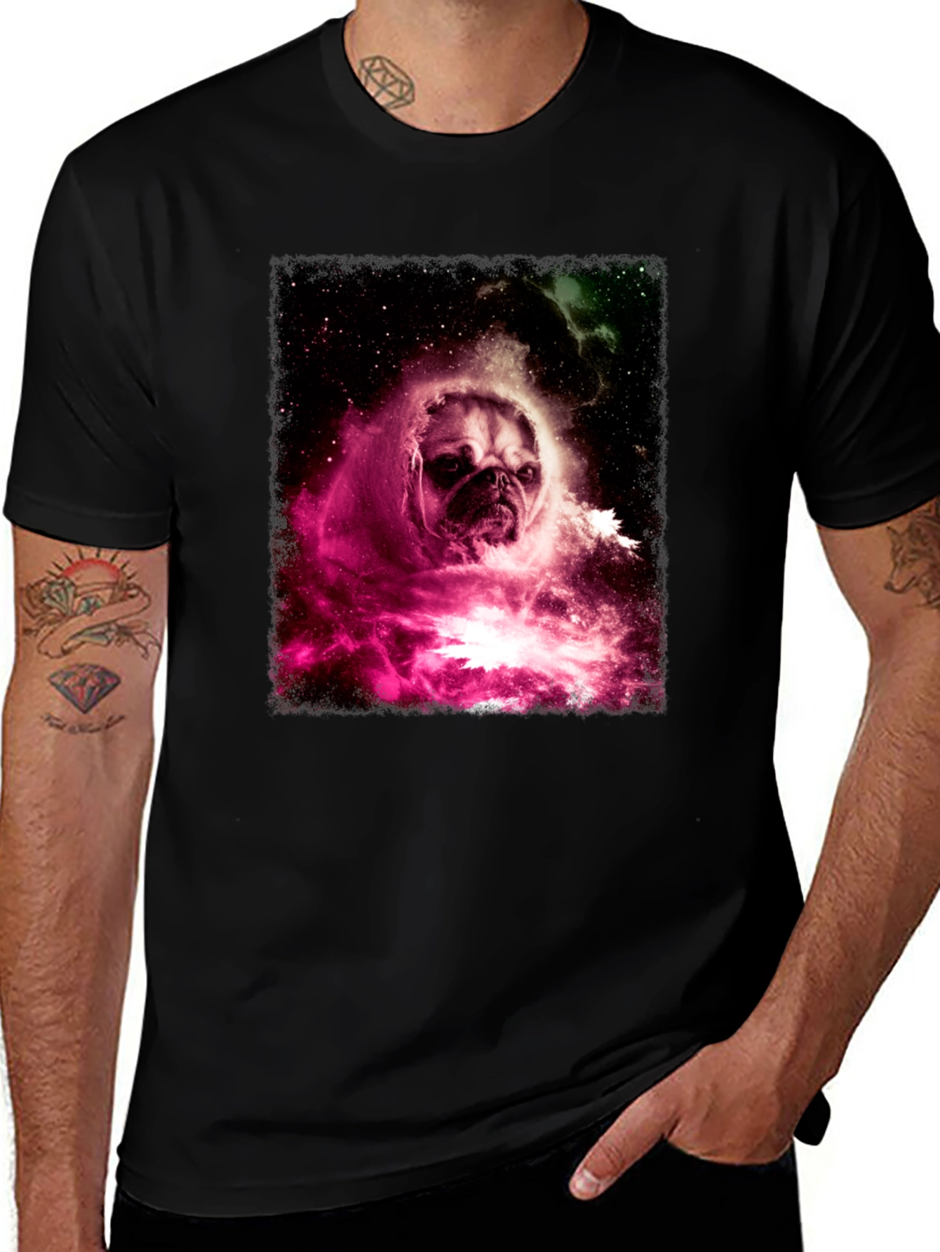 Variant 4 of Cosmic Pug Graphic Tee - Black T-Shirt