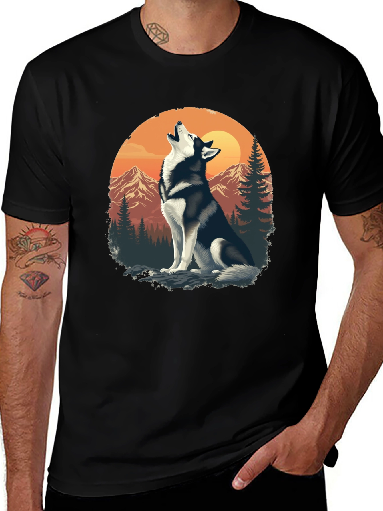 Variant 27 of Wolf Howling at Moon Men's Graphic T-Shirt