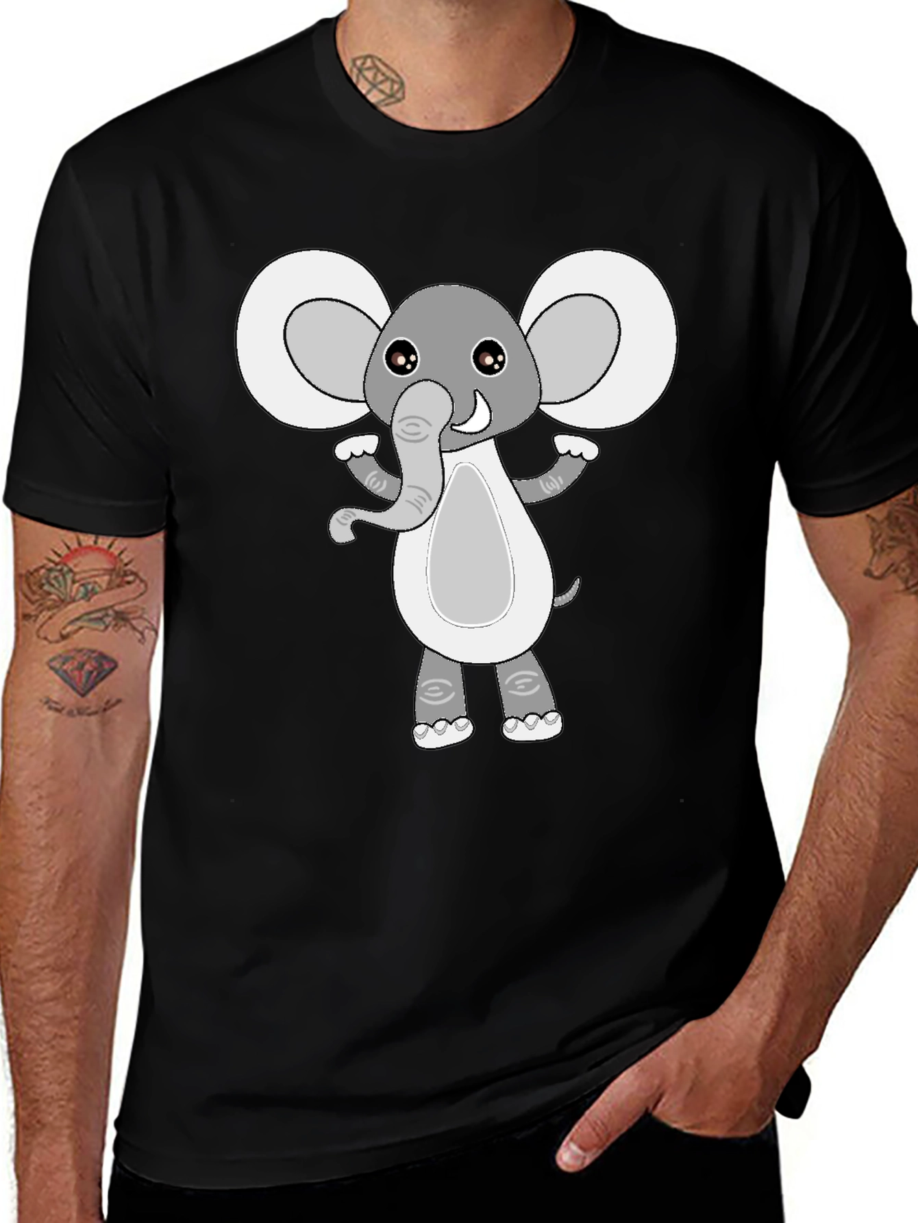 Variant 11 of Cute Elephant Graphic Black T-Shirt