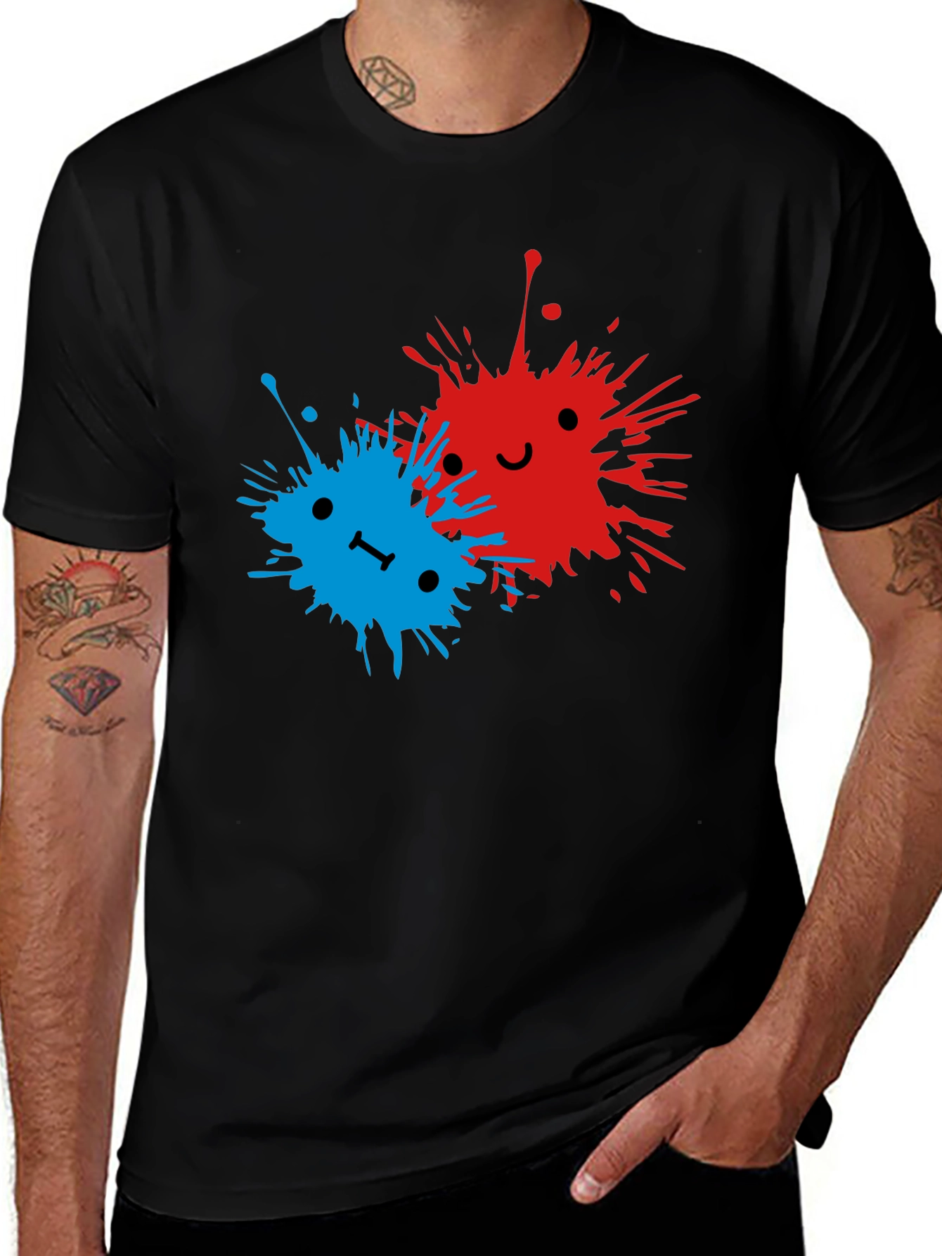 Variant 18 of Cute Splatter Face Graphic Tee - Black