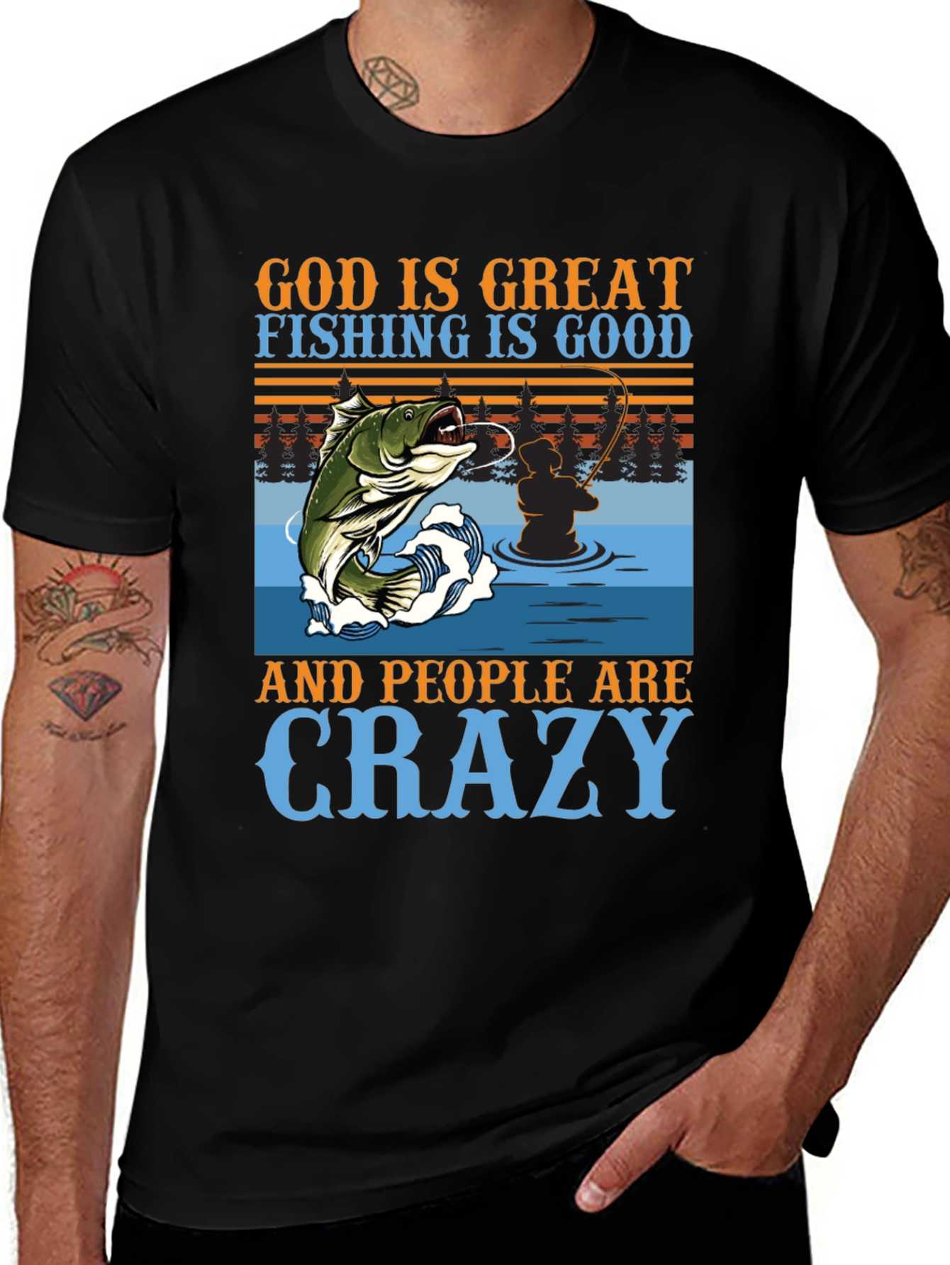 Variant 6 of Fishing Graphic T-Shirt - God is Great, Crazy People