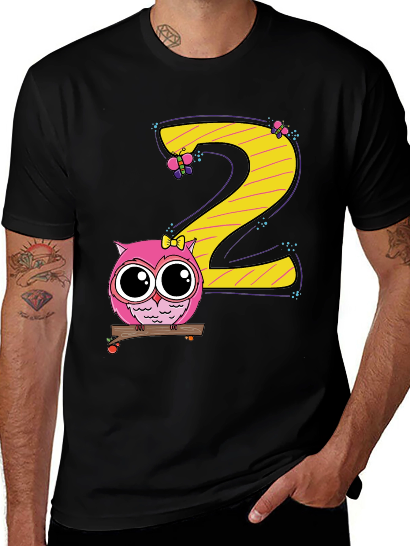 Variant 20 of Cute Owl 2nd Birthday Black T-Shirt