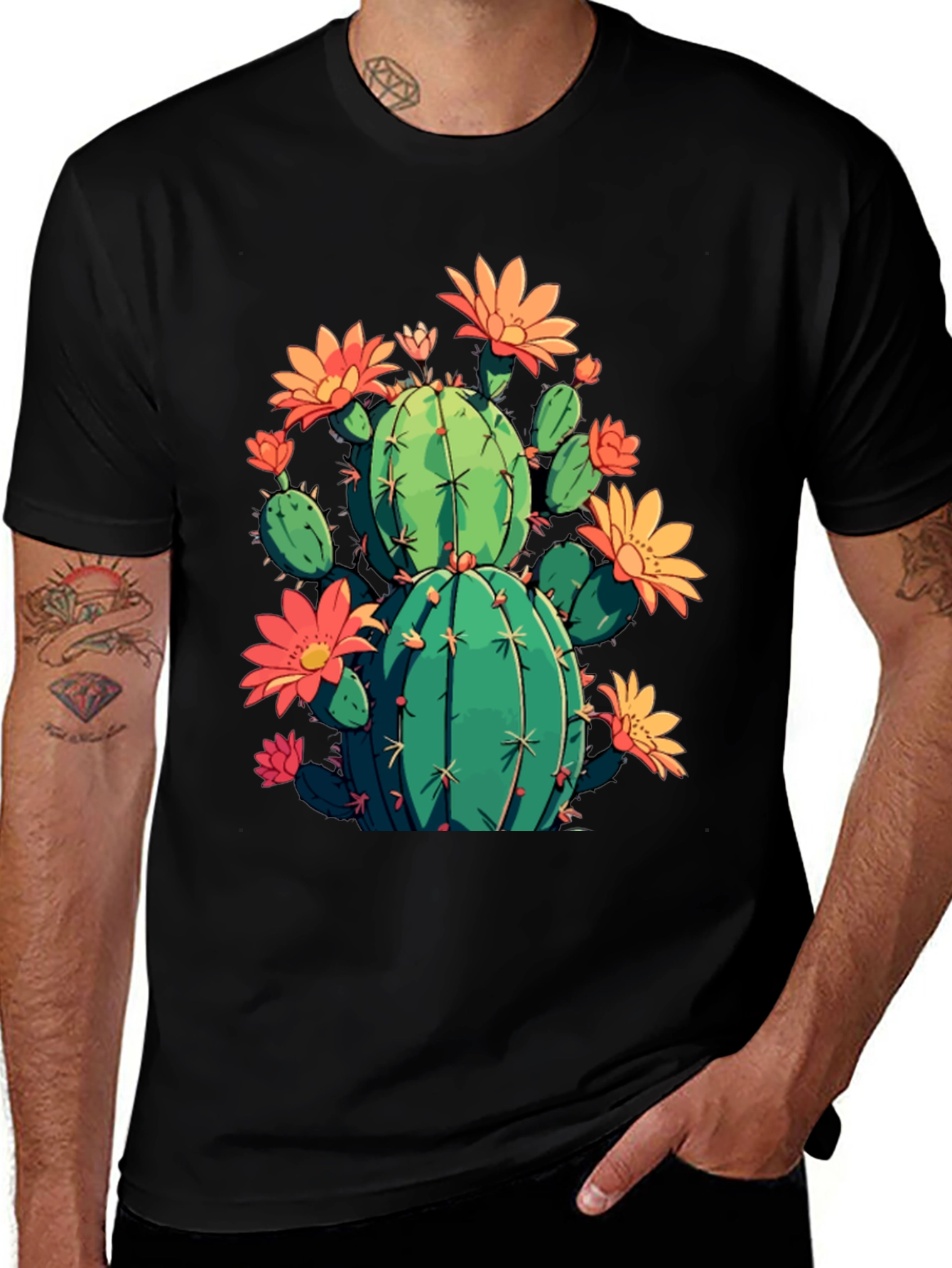 Variant 13 of Cactus Flower Graphic Black T-Shirt