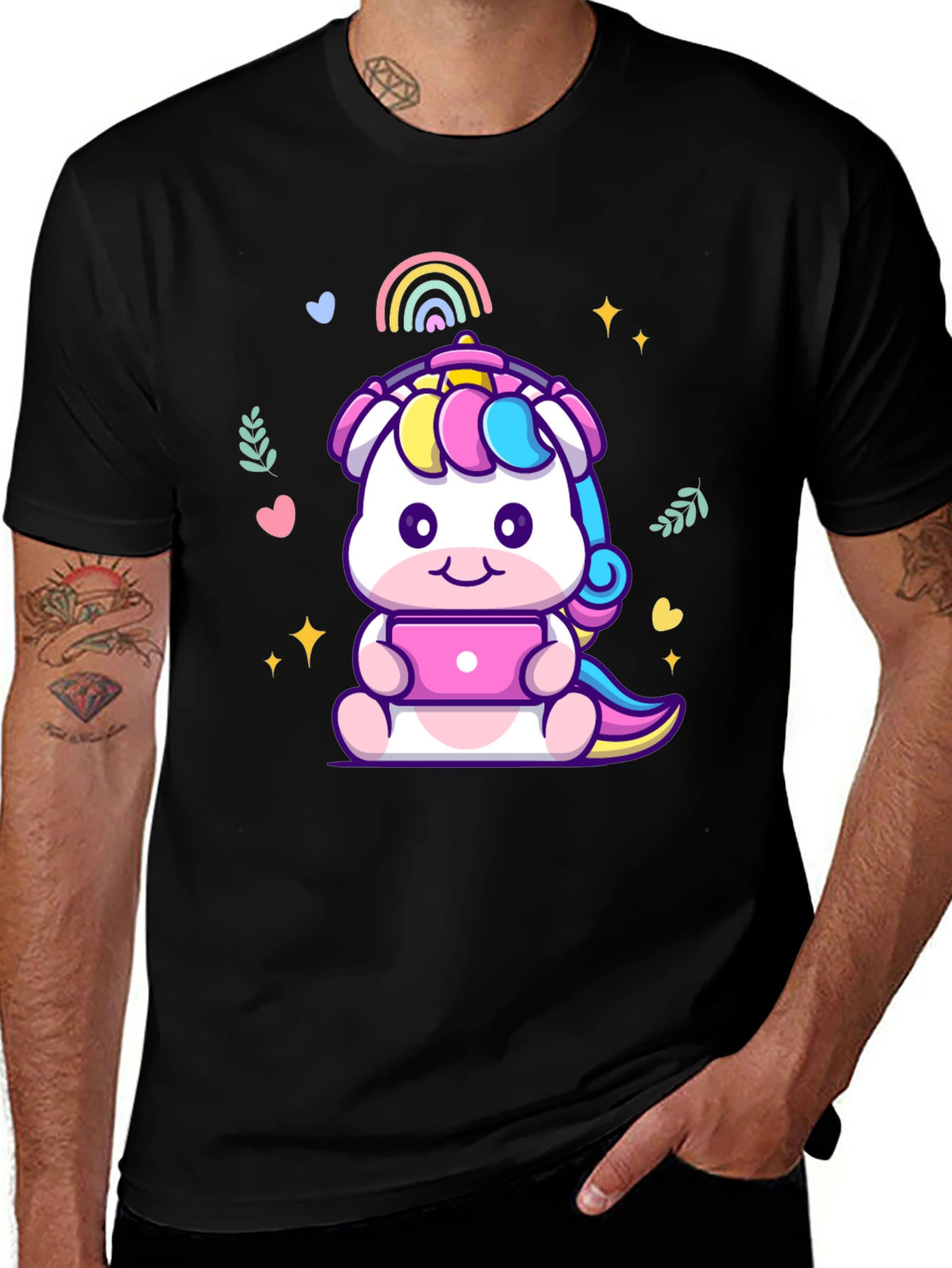 Variant 8 of Cute Unicorn Laptop Graphic Tee - Black T-Shirt