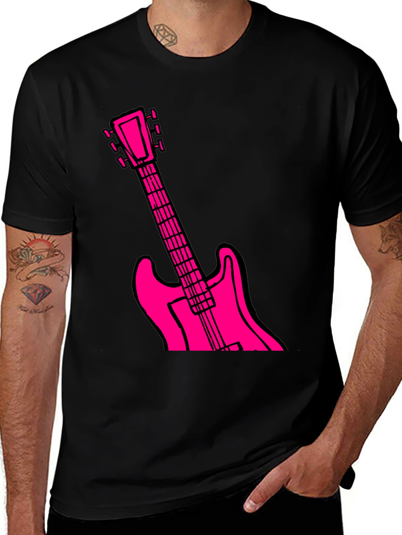 Variant 6 of Black T-Shirt with Pink Guitar Graphic