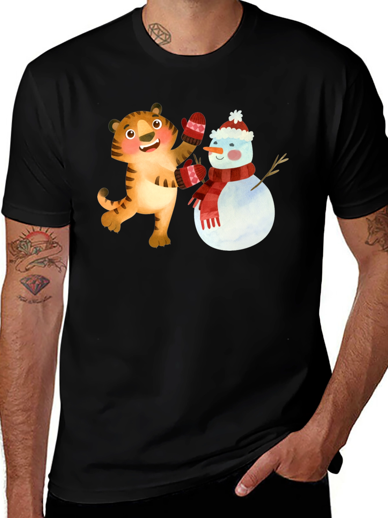 Variant 23 of Festive Tiger & Snowman Graphic Tee