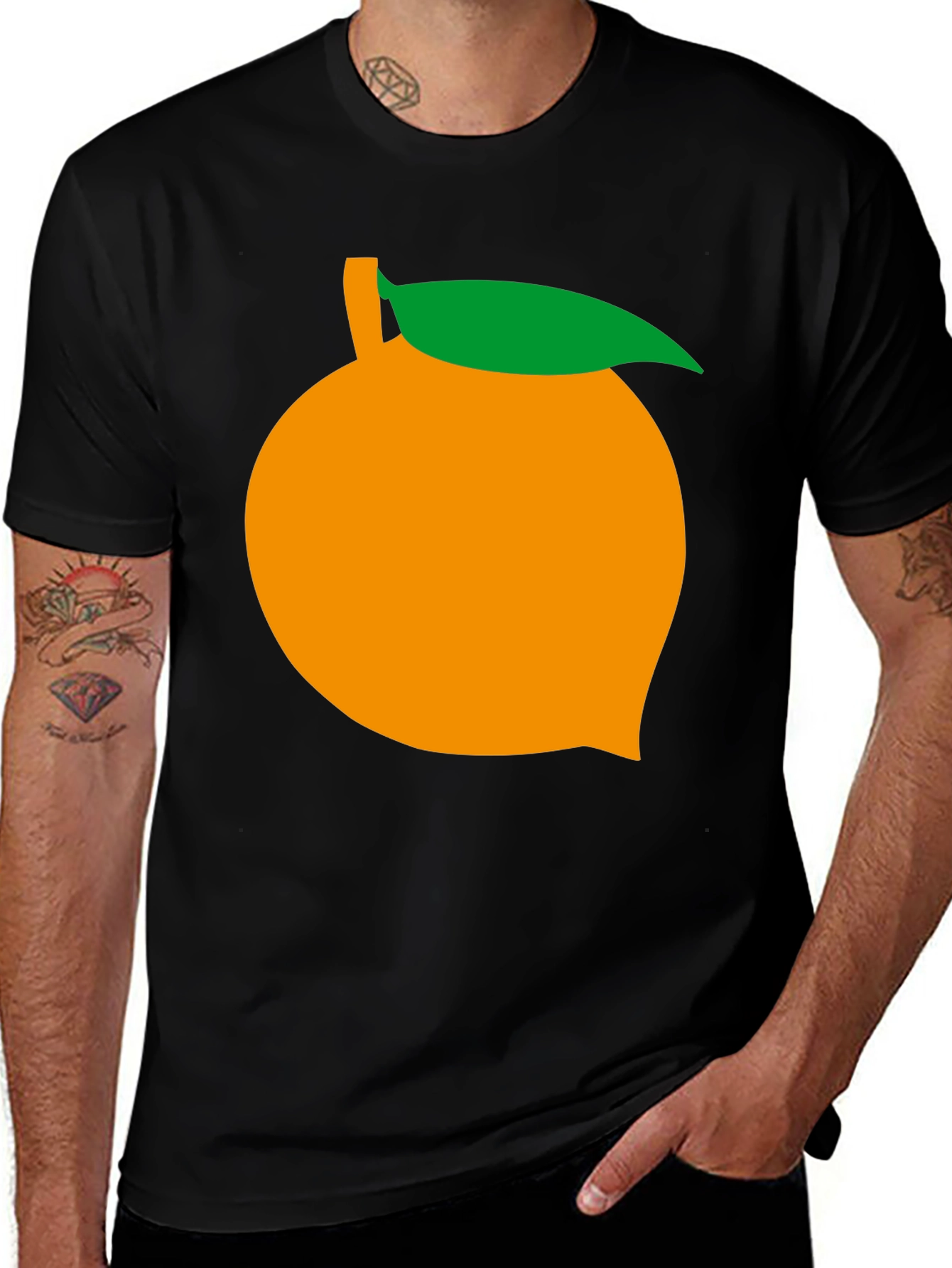 Variant 2 of Orange Fruit Graphic Black T-Shirt