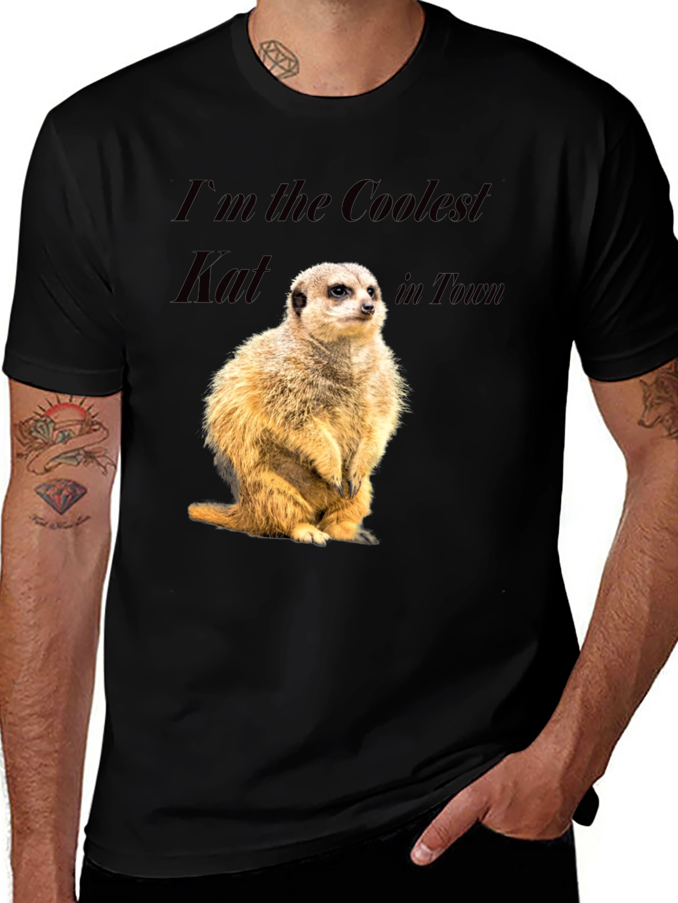 Variant 26 of Coolest Kat Meerkat Graphic Tee - Black