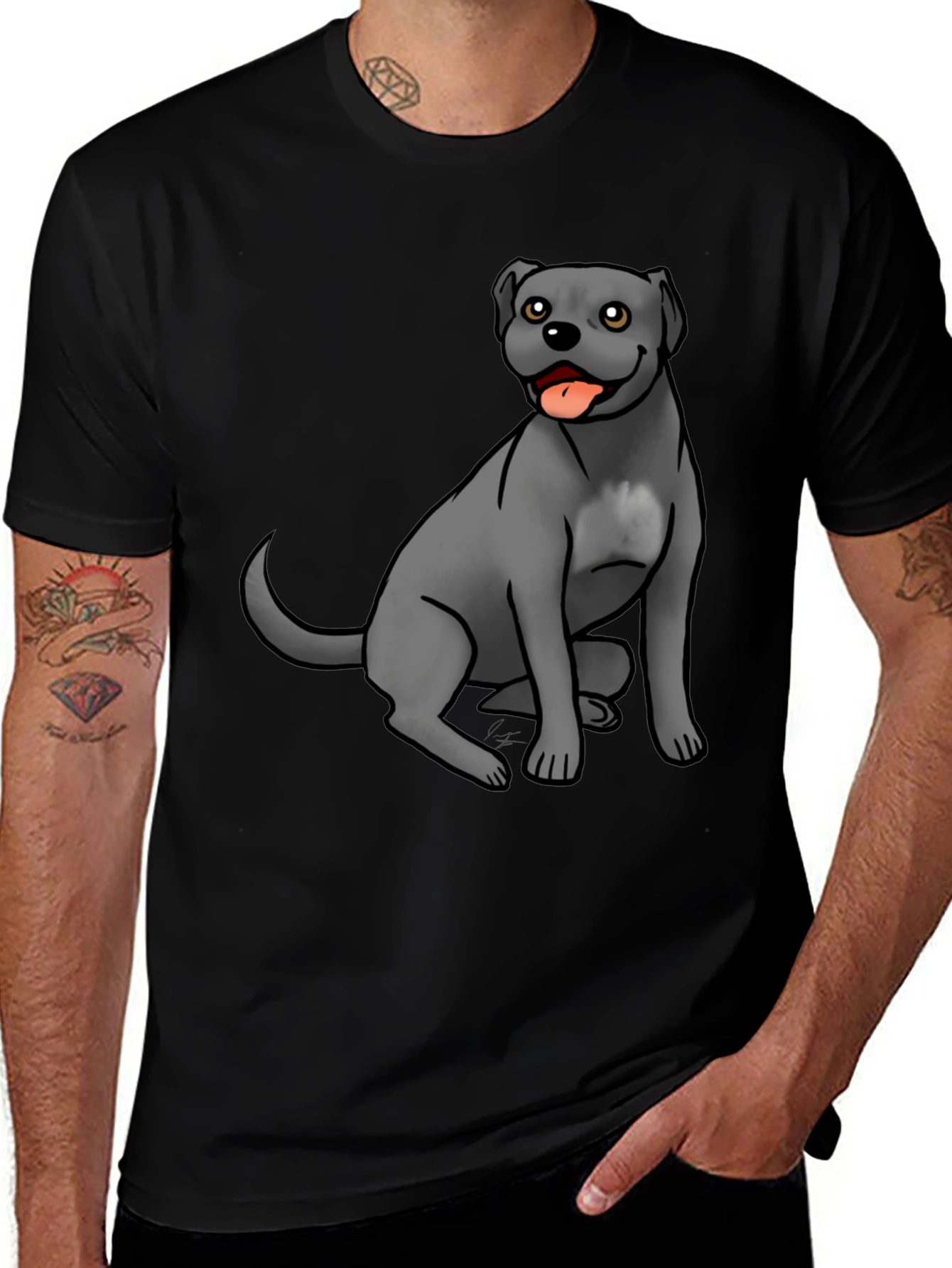 Variant 4 of Dog Lover's T-Shirt: Cute Cartoon Pitbull Design