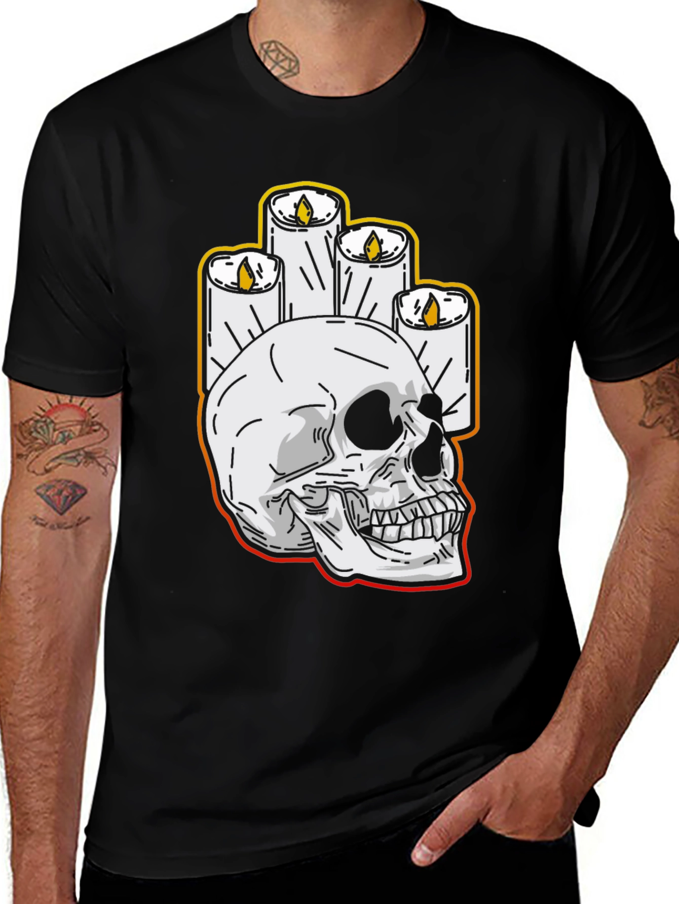 Variant 10 of Skull & Candles Graphic Tee - Spooky Style