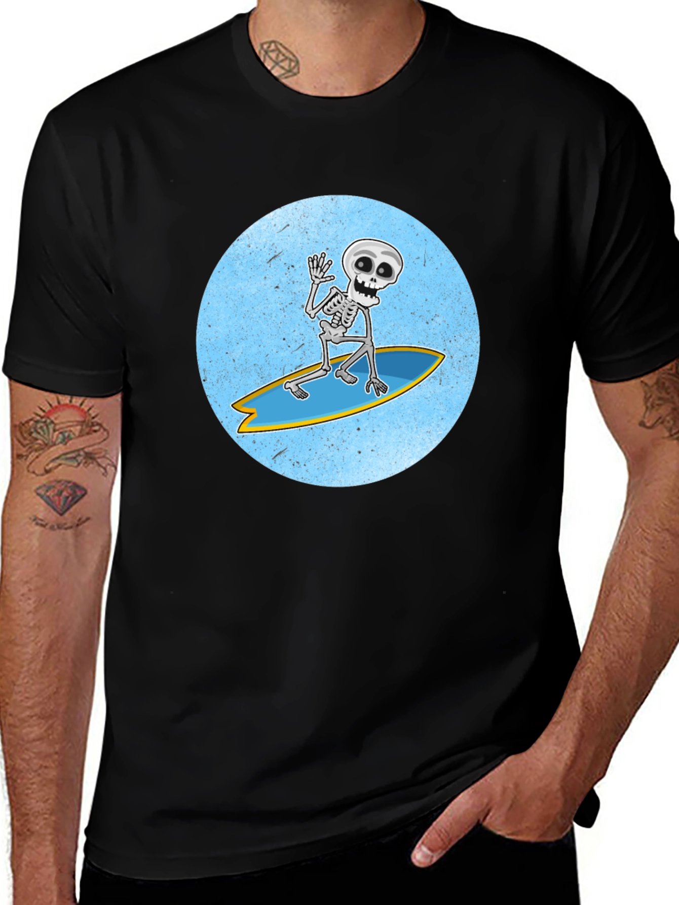 Variant 16 of Skeleton Surfing T-Shirt - Cool Graphic Tee