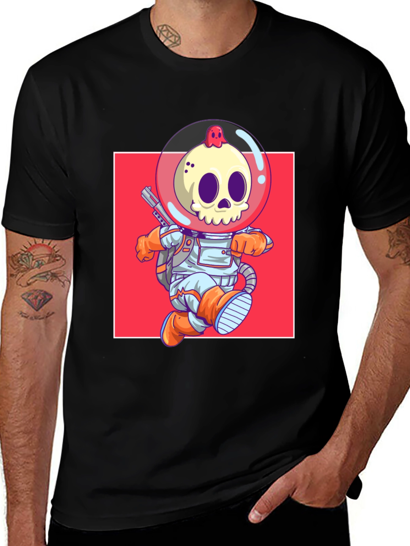 Variant 11 of Skull Astronaut Black Graphic Tee