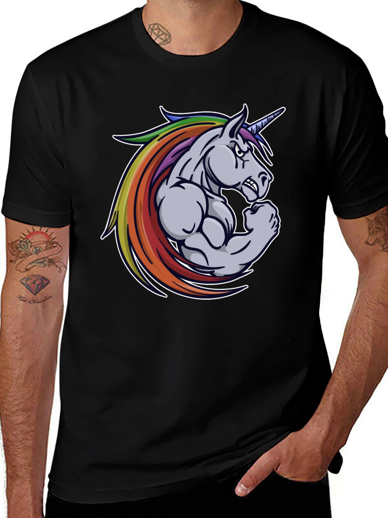 Variant 19 of Black T-Shirt: Muscular Unicorn Graphic Tee