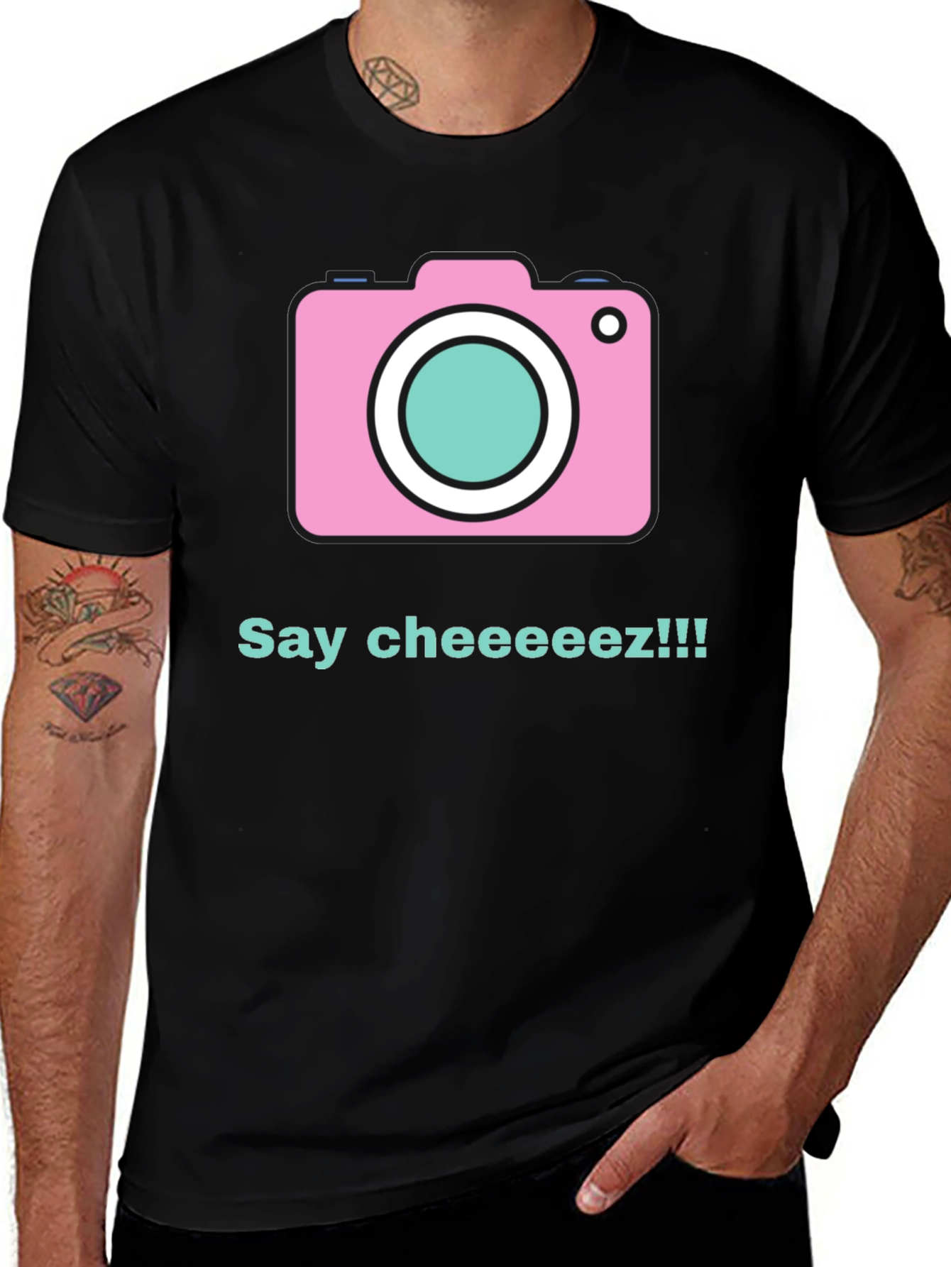 Variant 29 of Camera Graphic Tee - Say Cheeeez! - Black
