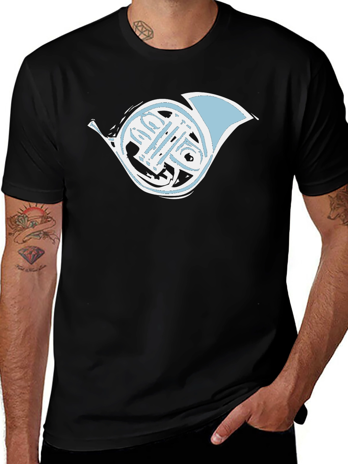 Variant 22 of French Horn Graphic Tee - Musician's Black T-Shirt