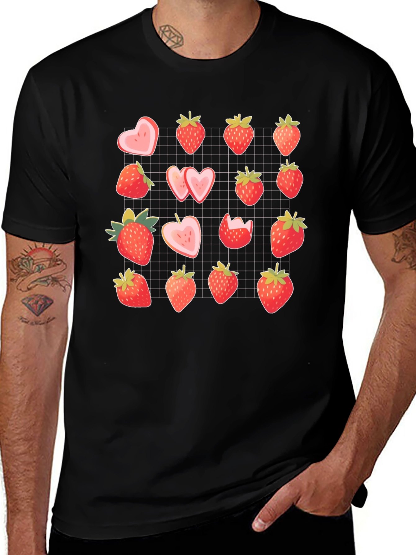 Variant 13 of Strawberry Pattern Black T-Shirt
