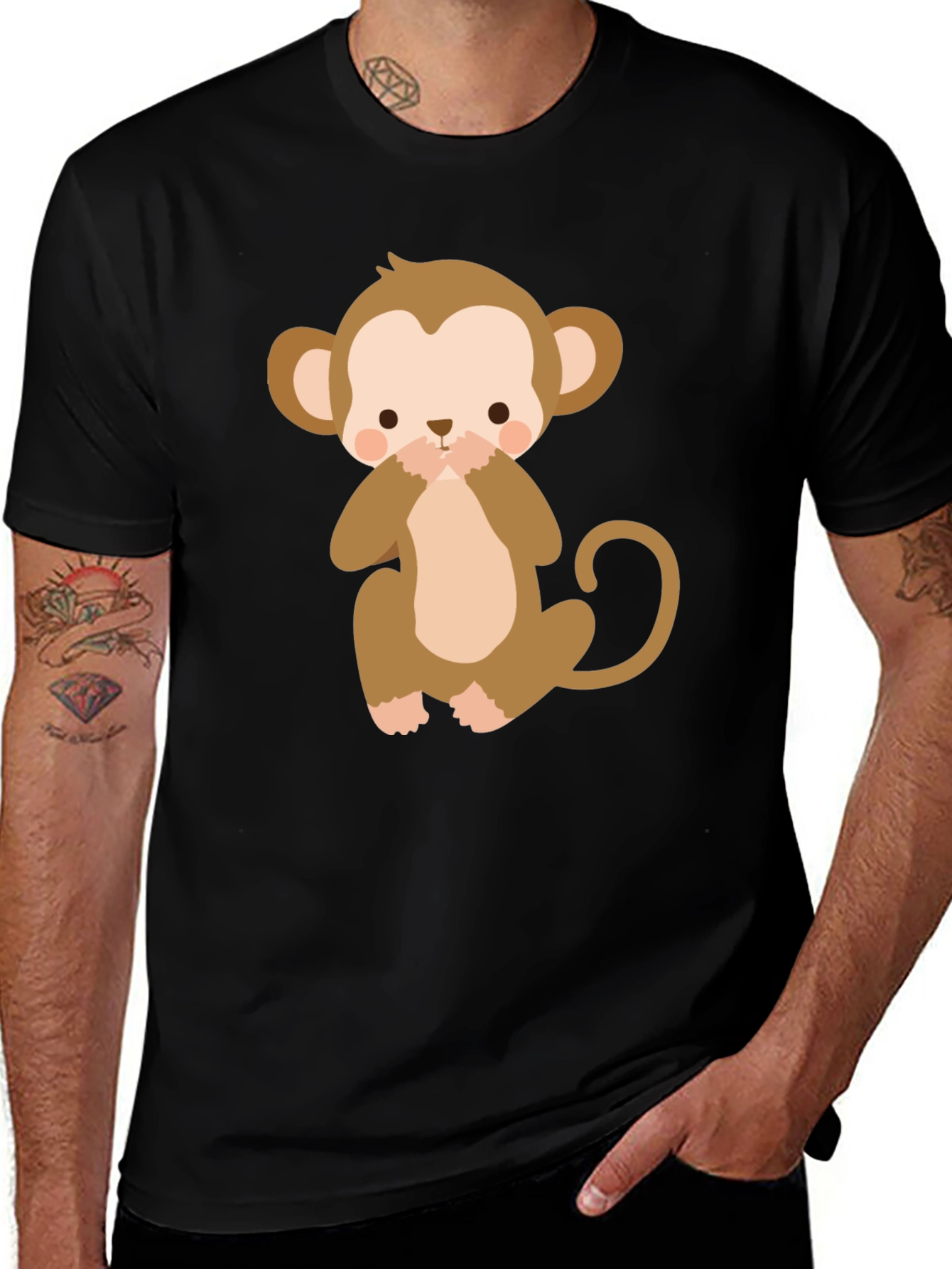 Variant 21 of Cute Monkey Graphic Tee - Black Cotton T-Shirt