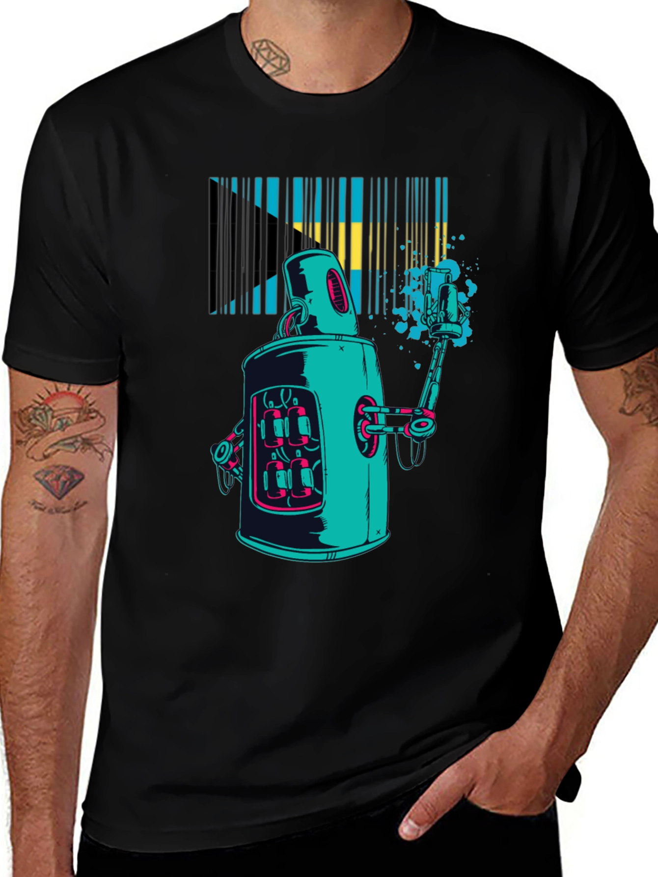 Variant 24 of Robot Bahamas Flag Graphic Tee