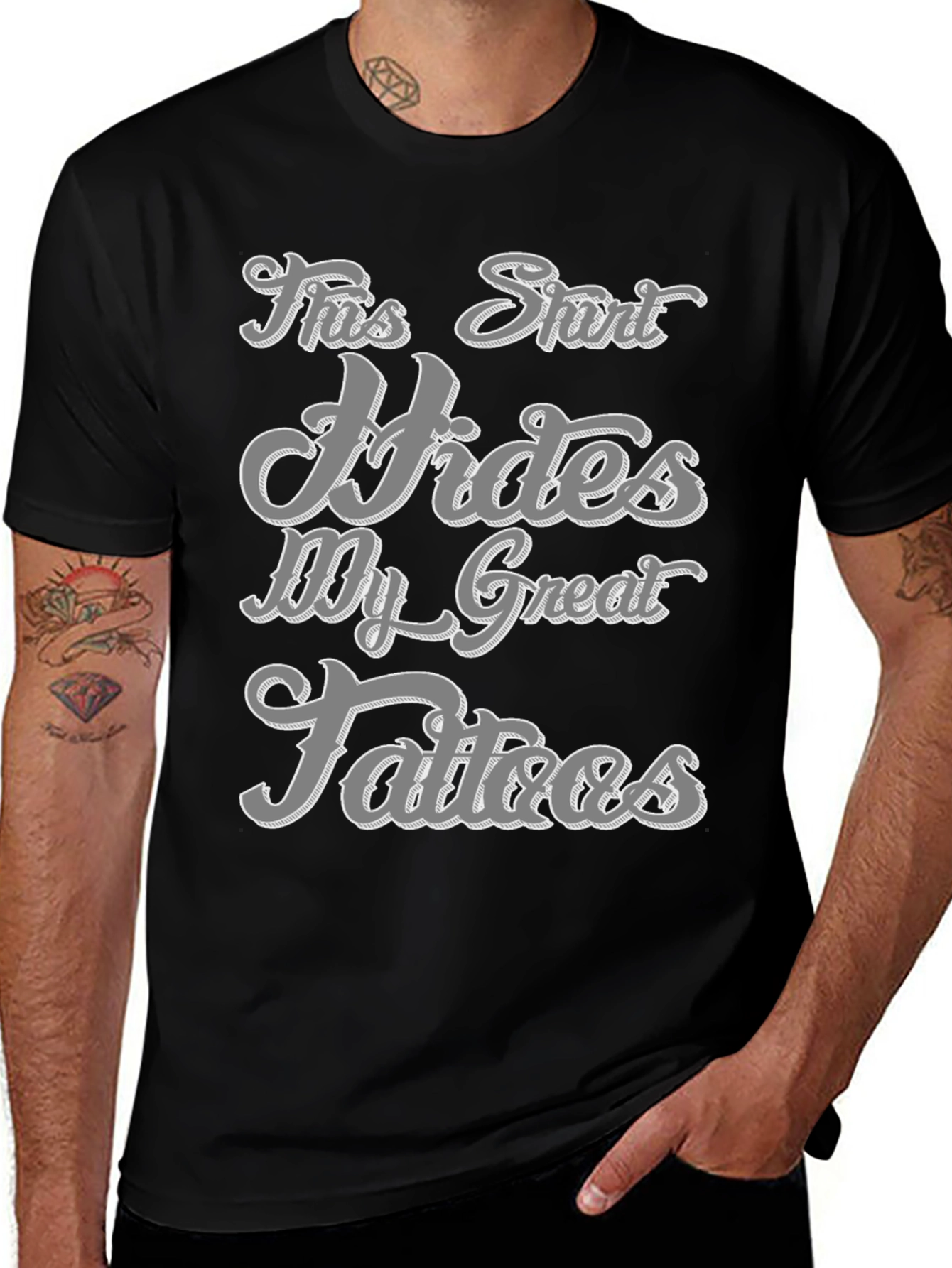 Variant 29 of Funny Tattoo T-Shirt - Hides My Great Tattoos Humor Tee