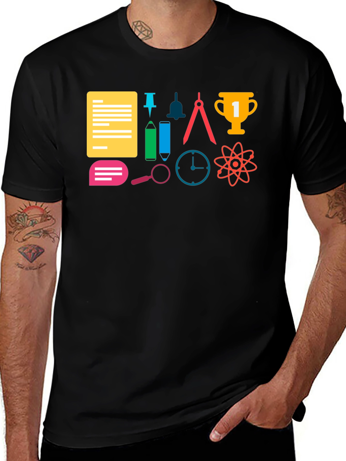 Colorful Education Icon Graphic Black T-Shirt