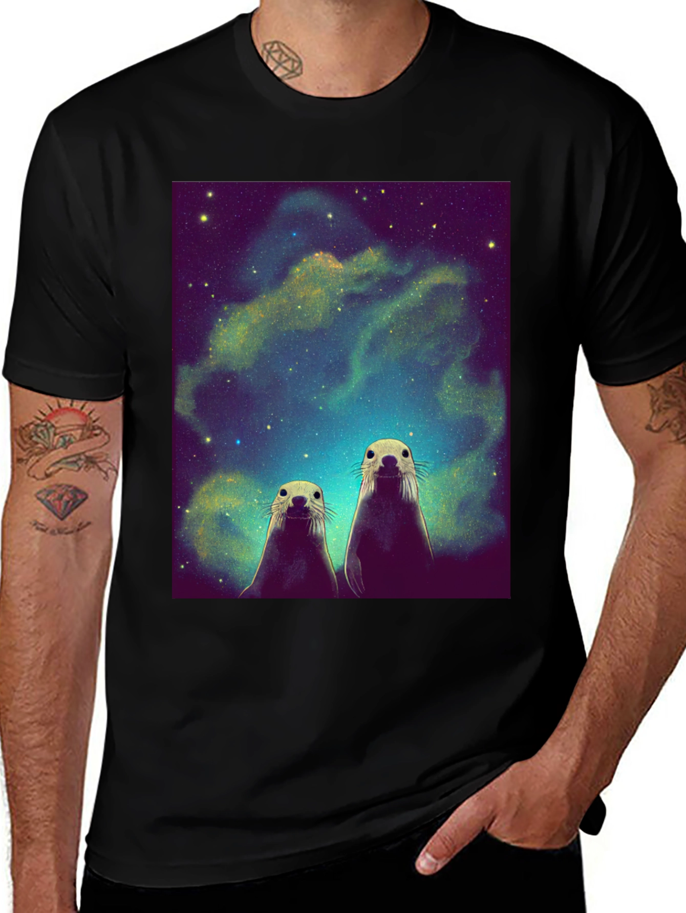 Variant 9 of Space Otters Black T-Shirt