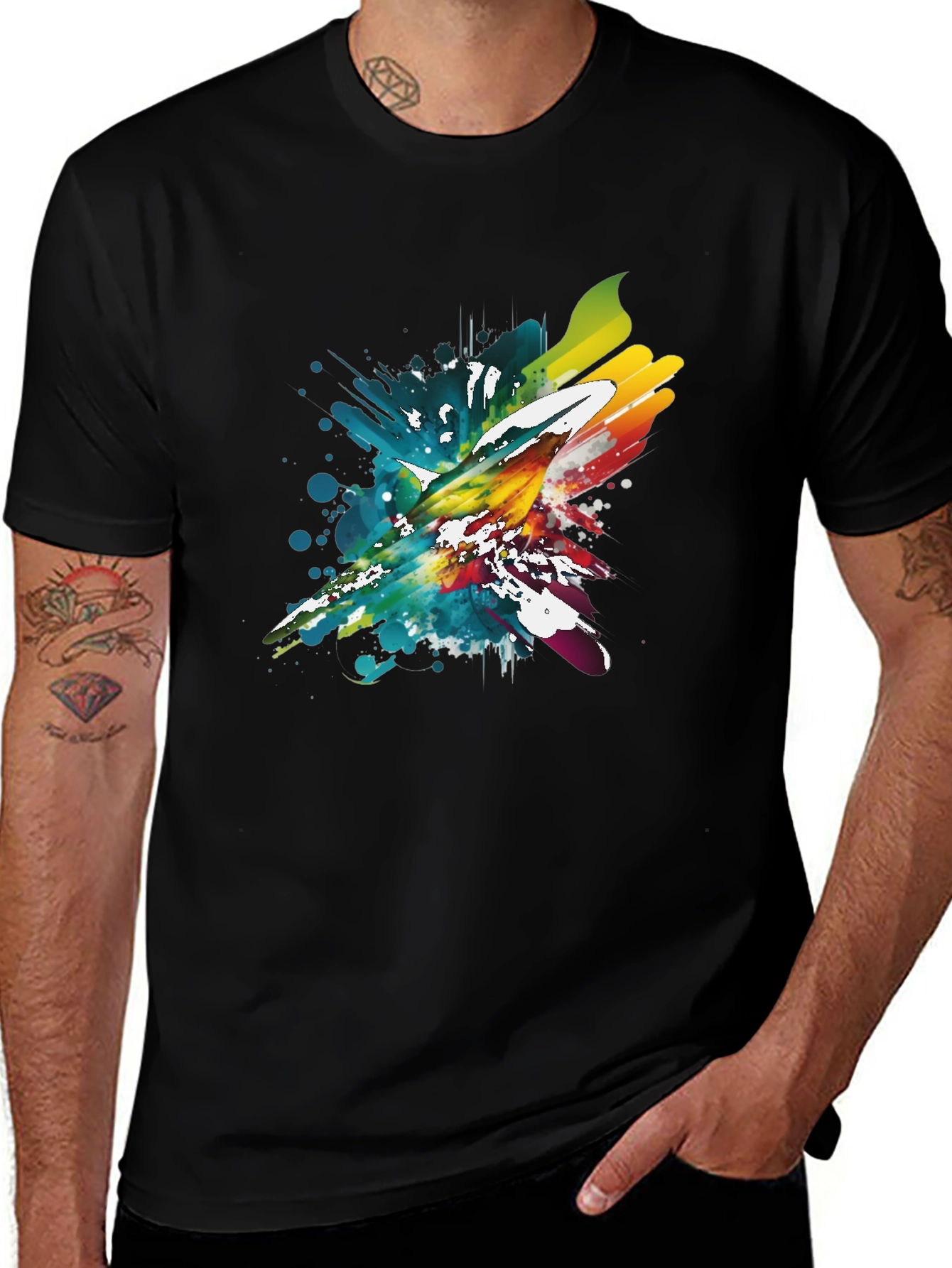 Variant 24 of Men's Black T-Shirt with Vibrant Splash Graphic