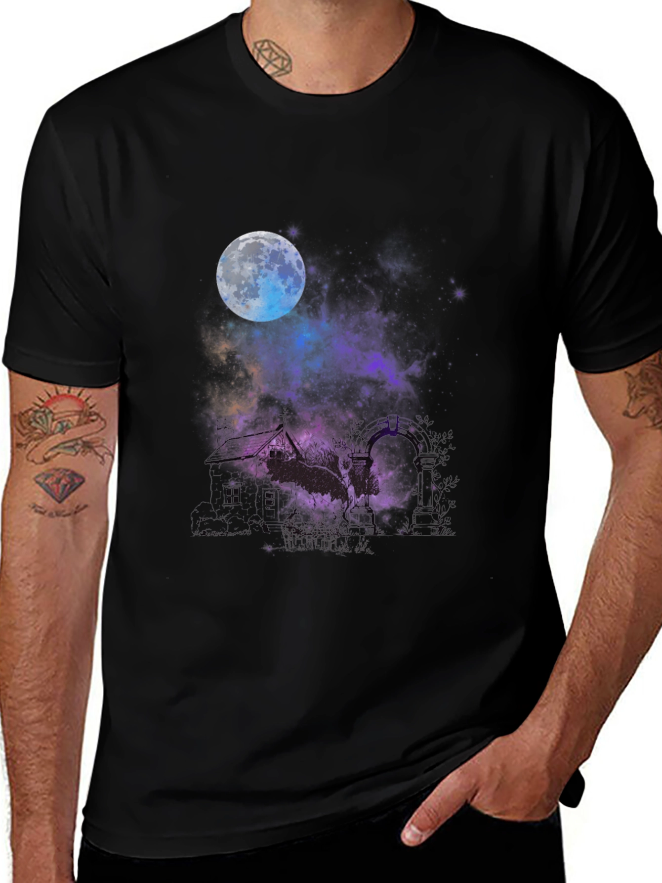 Variant 9 of Moon & Galaxy Black T-Shirt