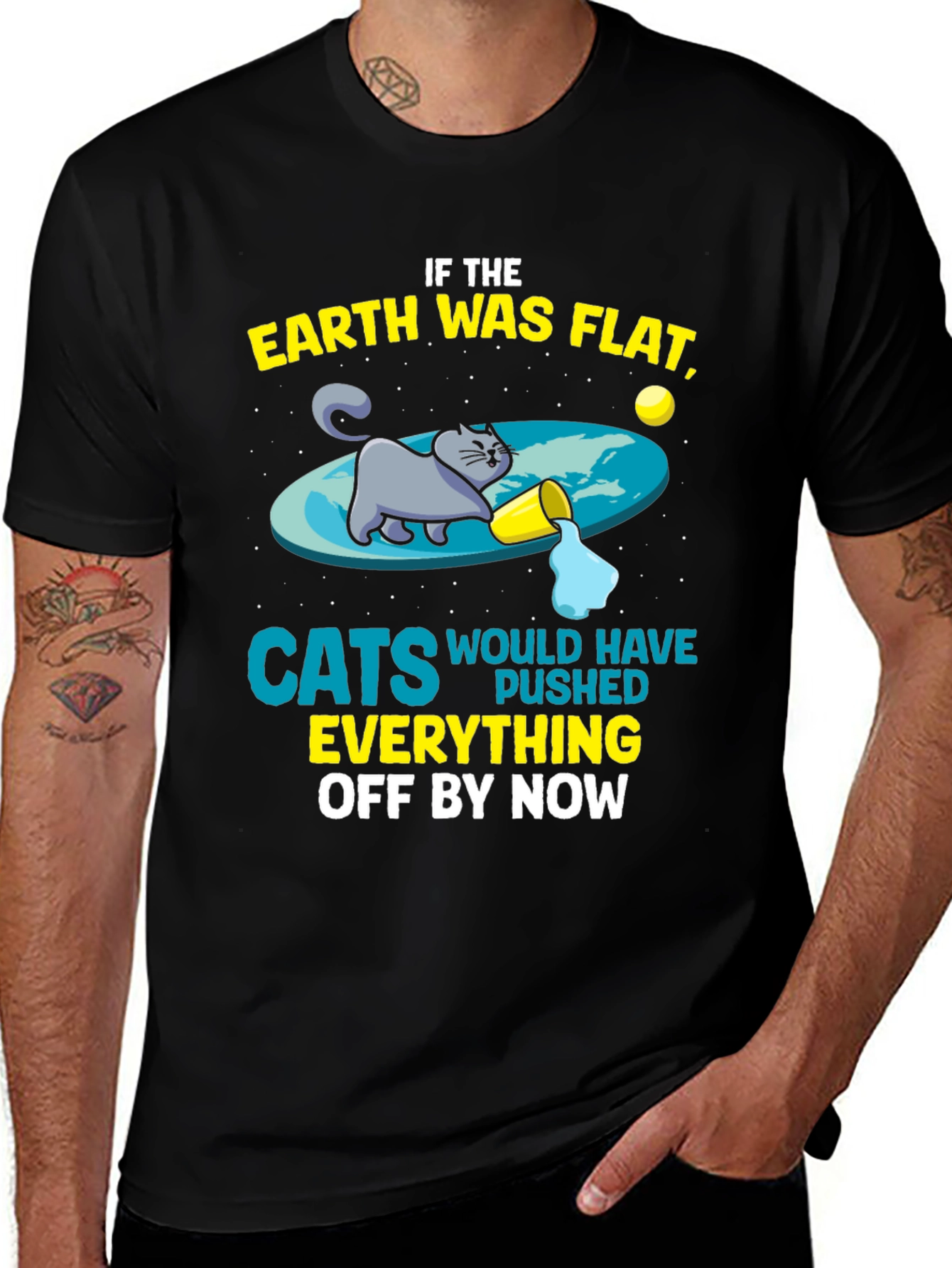 Variant 27 of Flat Earth Cat T-Shirt - Funny Graphic Tee