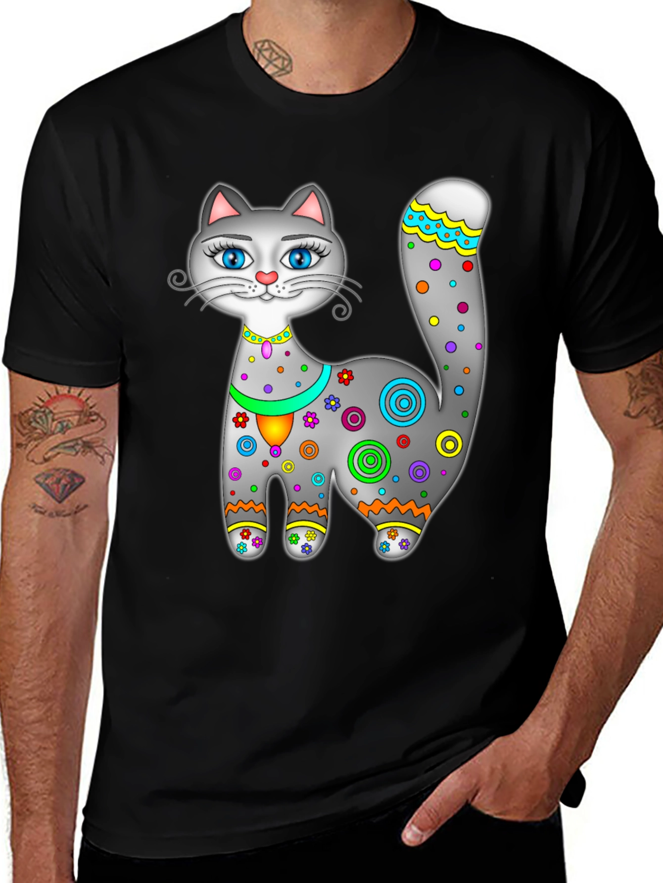 Variant 5 of Cat Art Graphic Black T-Shirt