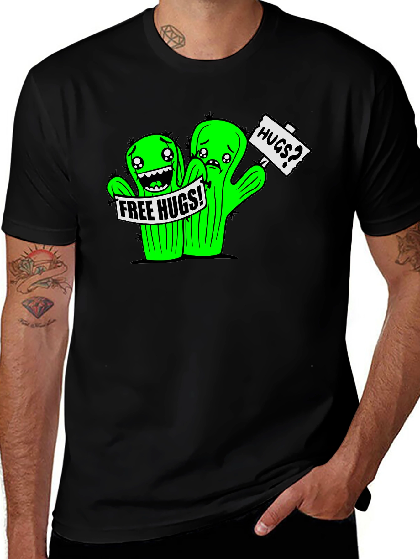Variant 29 of Cactus Hugs Graphic Tee - Soft Cotton Blend, Fun Design