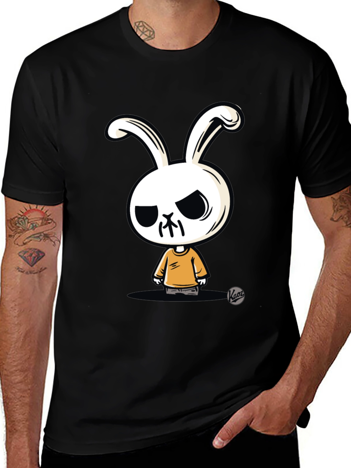 Variant 24 of Cool Bunny Cartoon Graphic Black T-Shirt