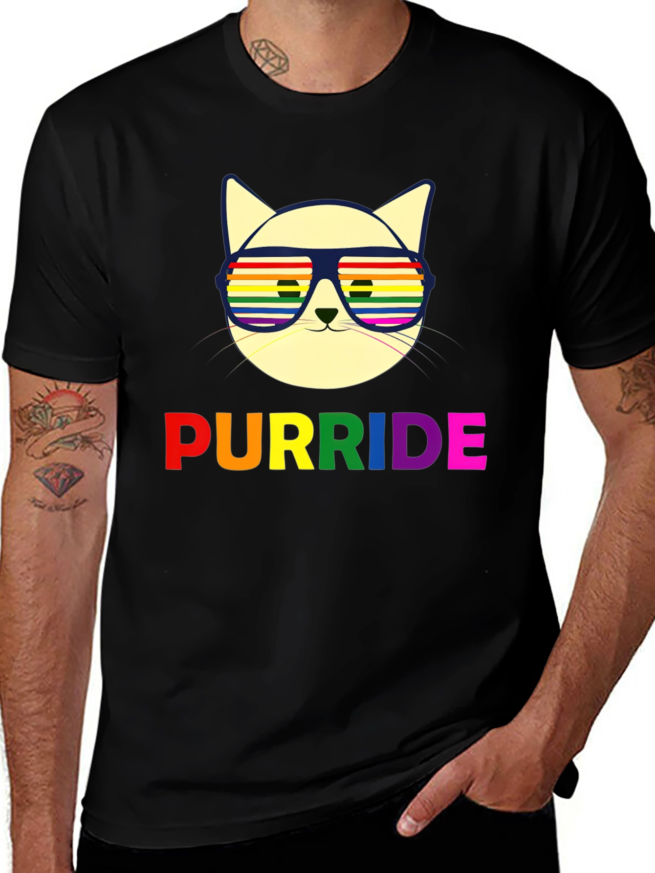 Variant 7 of Purride Cat T-Shirt - Pride Rainbow Sunglasses