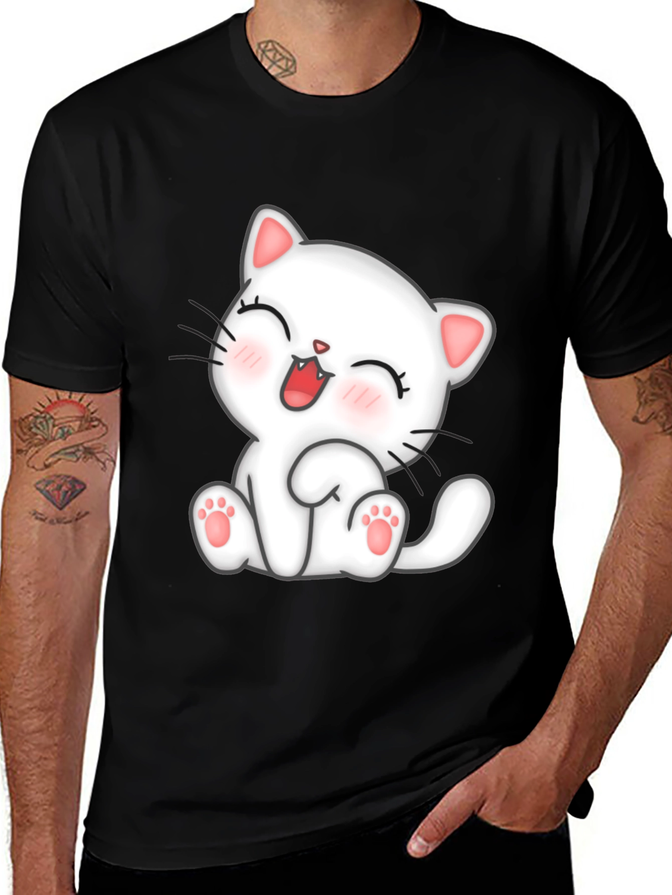 Variant 9 of Cute Cat Graphic Black T-Shirt