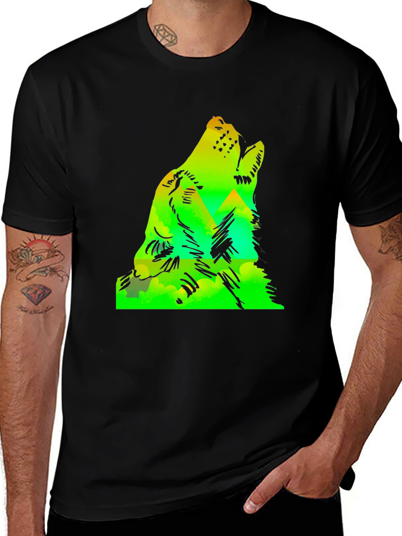 Variant 25 of Wolf Howl Mountain Graphic Tee - Black