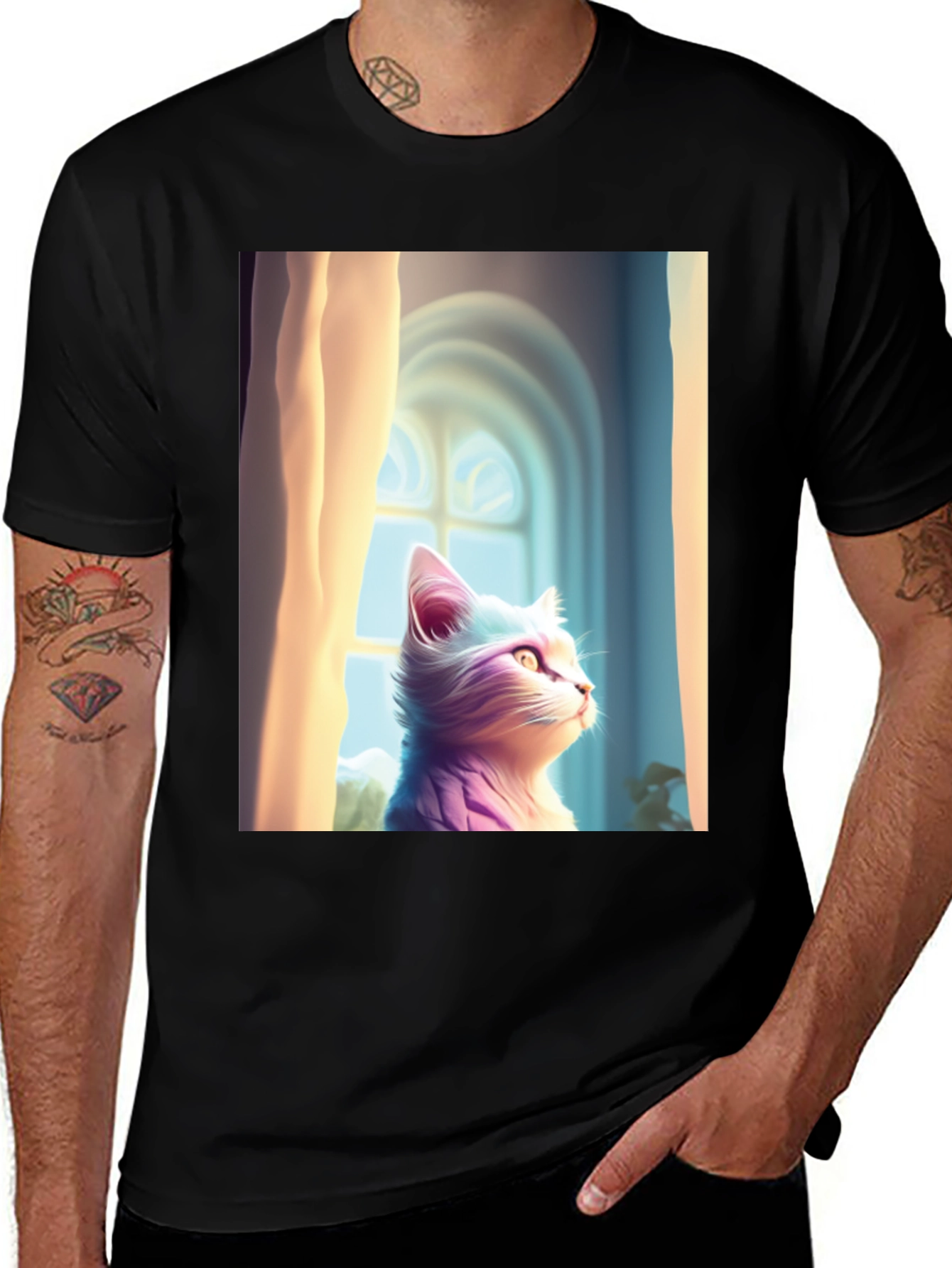 Variant 18 of Cat Art T-Shirt - Whimsical Window View