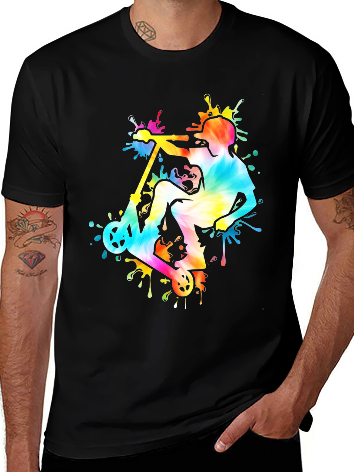 Variant 7 of Tie-Dye Scooter Graphic Tee - Black