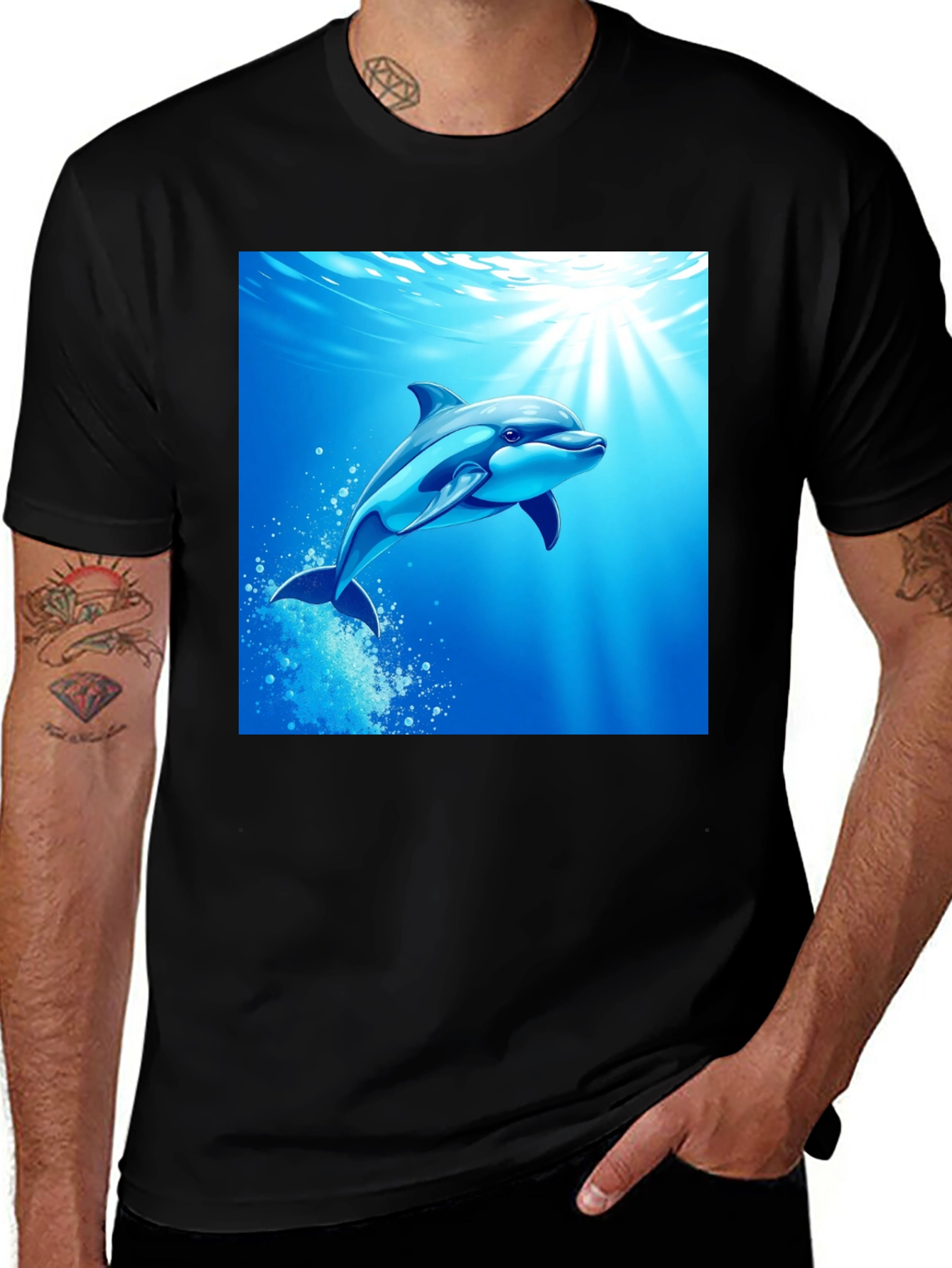 Variant 9 of Dolphin Graphic Print Black T-Shirt