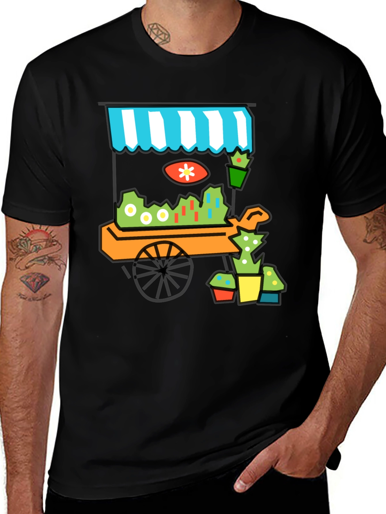 Variant 12 of Cool Cactus Cart Black T-Shirt