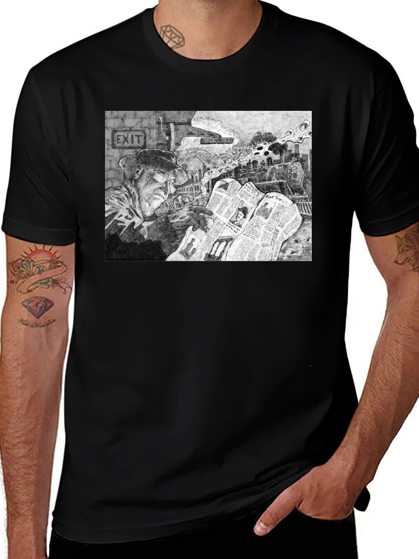 Variant 4 of Train Conductor Reading Newspaper T-Shirt