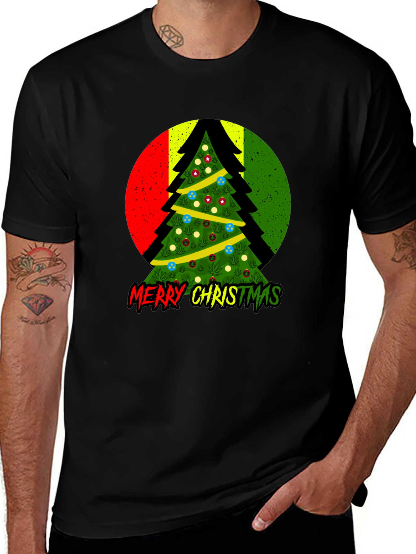 Variant 4 of Rasta Christmas Tree T-Shirt - Merry Christmas
