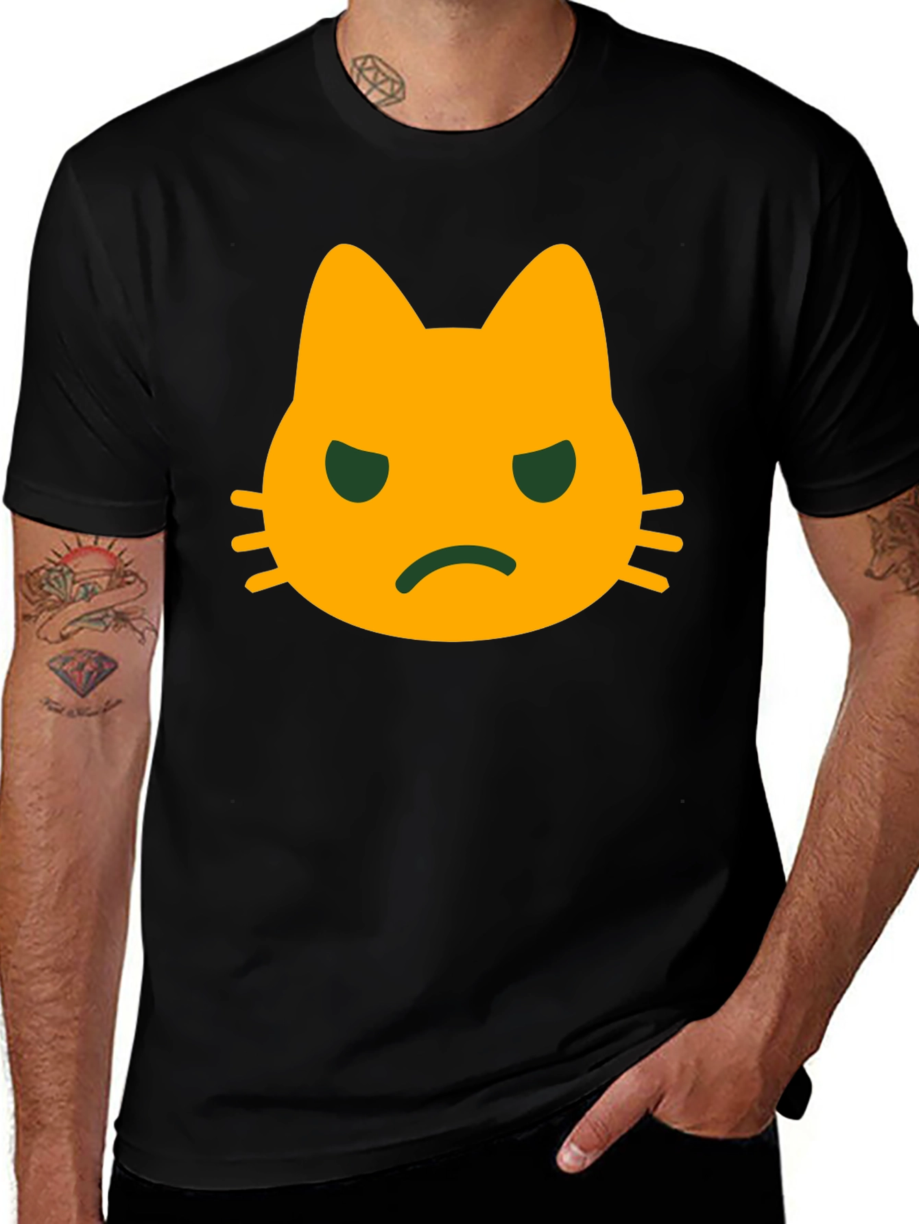 Variant 14 of Grumpy Cat Face T-Shirt - Black Cotton Tee